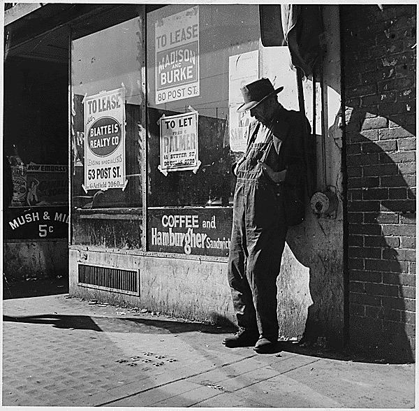 Безработный во время Великой депрессии, г. Сан-Франциско, штат Калифорния, США, 1935 г.